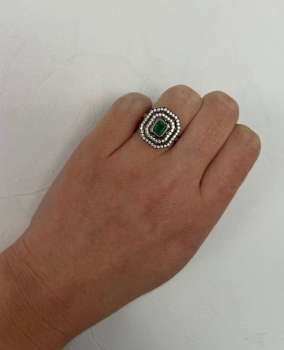 Bague Bague ancienne en diamant et émeraude 58 Facettes