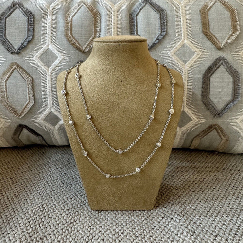 Collier Sautoir en or gris 18K – 80 cm – 2,50 ct de diamants brillants G-VS 58 Facettes