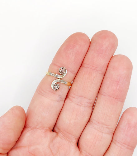 Bague 52 Bague marquise toi et moi antique or jaune 18k et platine diamants taille roses (circa 1900) 58 Facettes A05981