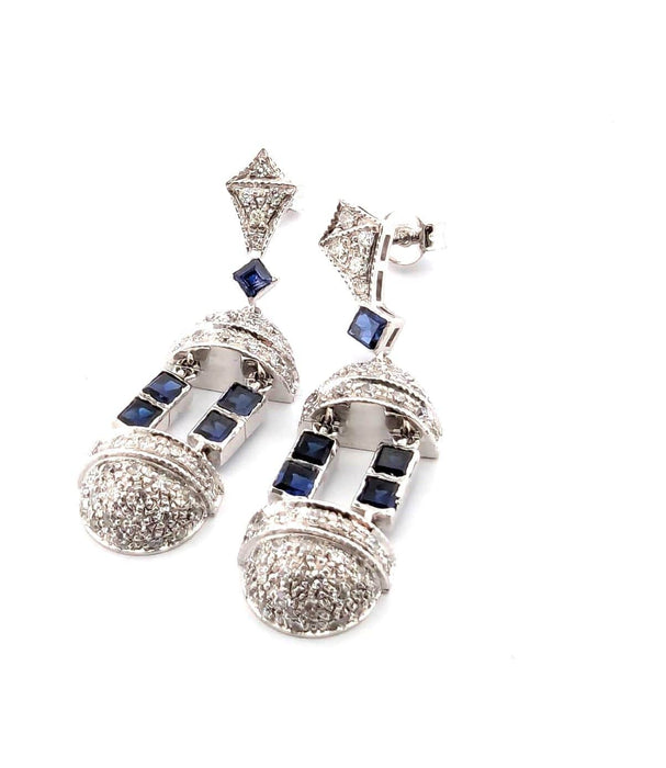 Boucles d'oreilles Boucles d'oreilles en or blanc avec saphirs taille carrée et diamants 58 Facettes