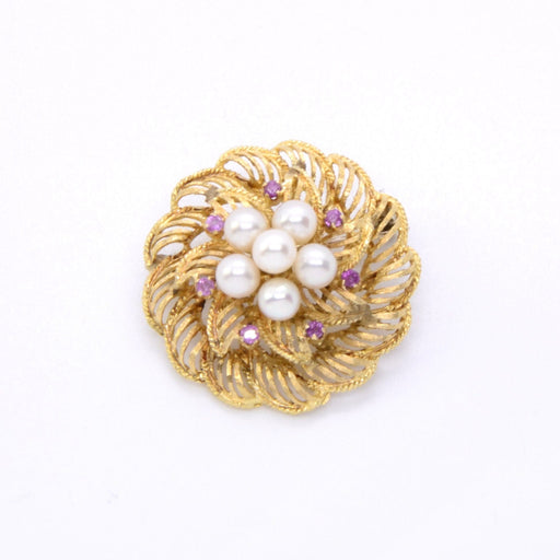 Brooch Gold leaf and pearl brooch 58 Facettes 35