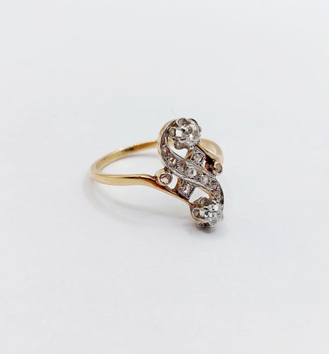 Bague 54.5 Bague toi et moi antique or jaune, platine et diamants 58 Facettes A05752