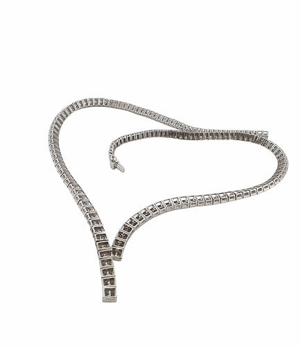 Collier Parure or blanc Collier rivière de diamants et Boucles d’oreilles 58 Facettes