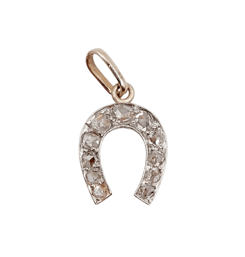 Pendentif antique fer à cheval or 18k diamants taille roses (circa 1900)