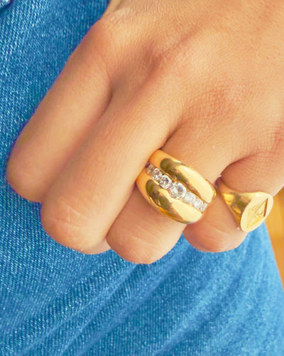 Bague 53 Bague double jonc bandeau en or jaune 18 carats et diamants 58 Facettes