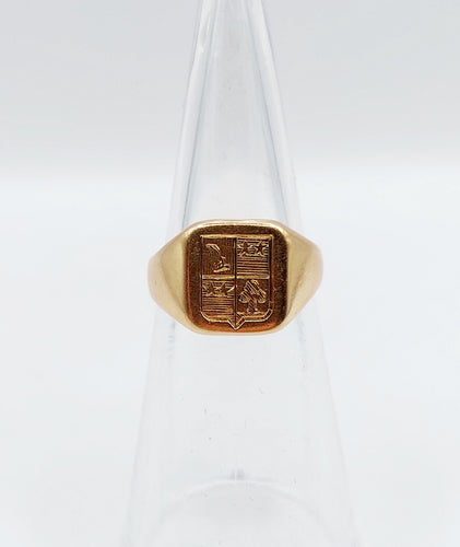 Bague 48 Chevalière antique en or armoiries française 58 Facettes A03321