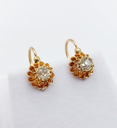 Boucles d'oreilles Dormeuses victorienne or roses 18k et 0,60 carats diamants tailles ancienne(circa 1890) 58 Facettes A05775