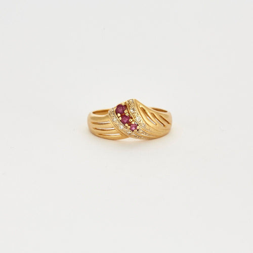 Bague 57 Bague or jaune rubis diamants 58 Facettes LP543