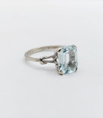 Bague 53 Bague cocktail art déco or blanc aigue marine 58 Facettes A05346