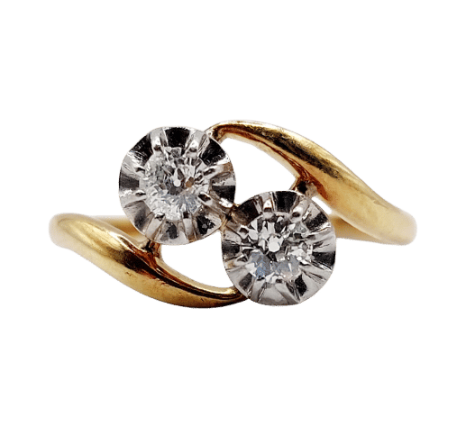 Bague Toi et Moi ancienne en or 18k et diamants taille ancienne