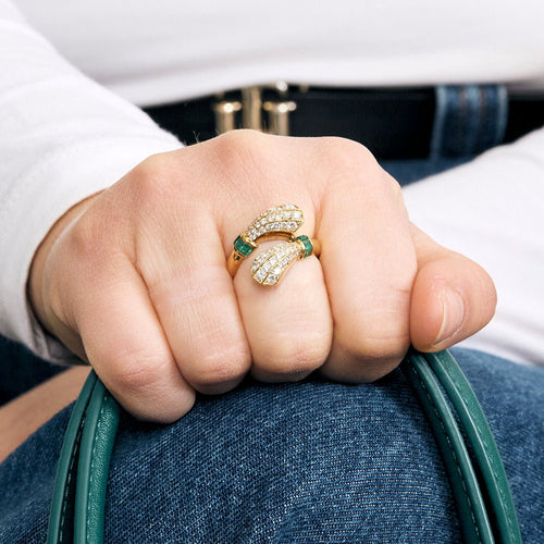 Bague 54 BRY - Bague toi et moi en or jaune, émeraudes et diamants 58 Facettes 250104