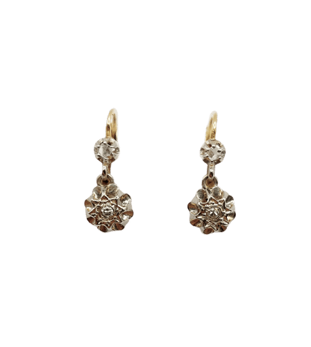 Boucles d'oreilles Dormeuses antique or 18k diamants serti étoilés (circa 1920) 58 Facettes A06529