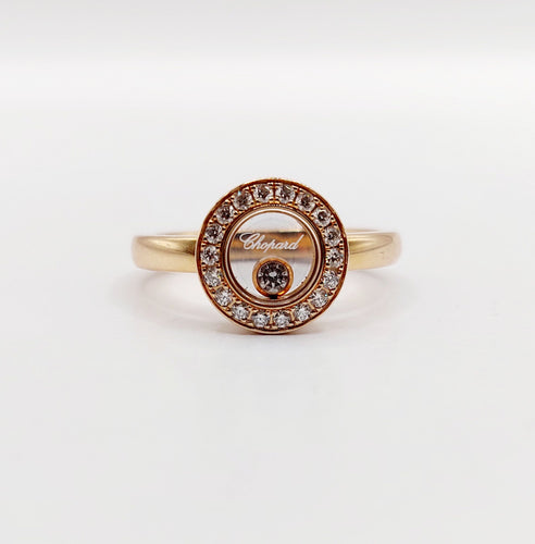 Bague 48 Chopard - Bague Happy Diamond pavée de diamants en or rose 18k 58 Facettes A06339