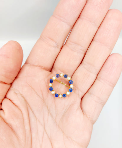 Broche Broche antique en or 18k avec perles et pierres bleues 58 Facettes A06460