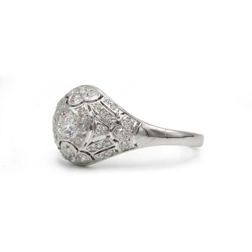 Bague 57 Bague dôme art deco or blanc 750 et diamants 58 Facettes 1320