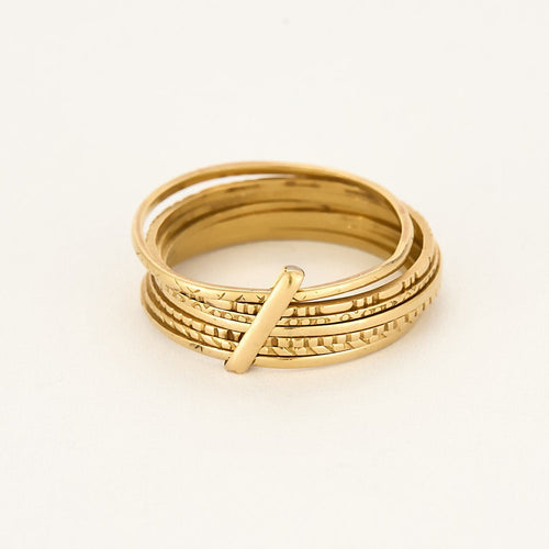 Bague 58.5 Bague semainier vintage en or jaune 58 Facettes