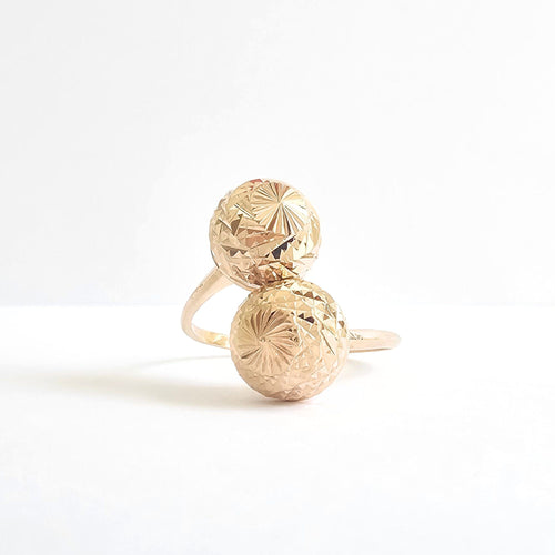 Bague Toi et Moi en or jaune 14 carats et perles d'or facettees - Taille EU59 a EU63