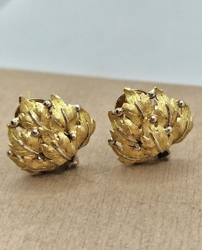 Boucles d'oreilles Boucles d'oreilles vintage à motif de feuilles d'or jaune des années 1950 58 Facettes