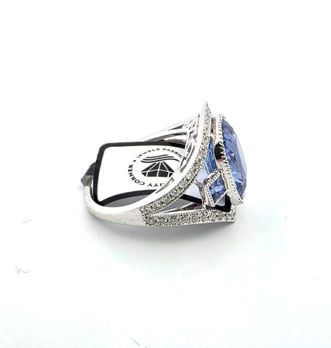 Bague Superbe bague en or blanc massif 18 carats avec saphir naturel et diamants 58 Facettes