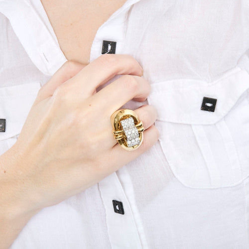 Bague 49 Bague retro or jaune, platine et diamants 58 Facettes