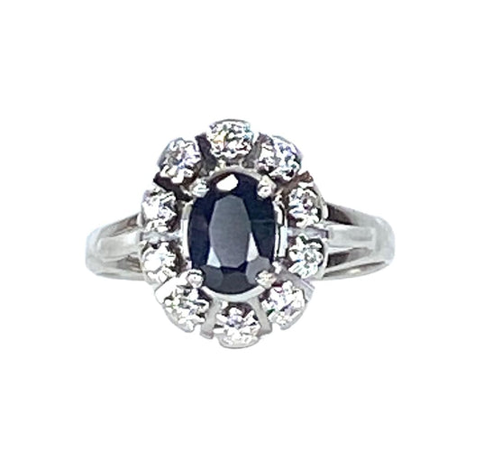 Bague 54 Bague marguerite en or blanc, saphir et diamants 58 Facettes AB576