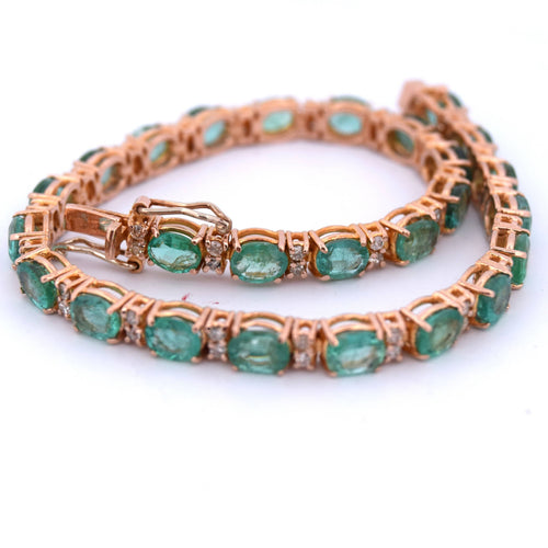 Bracelet BRACELET DE TENNIS UNISEXE - OR ROSE 18 CARATS - ÉMERAUDES NATURELLES 58 Facettes