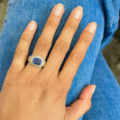 Bague 53 Bague Dôme en or jaune, saphir et diamants 58 Facettes