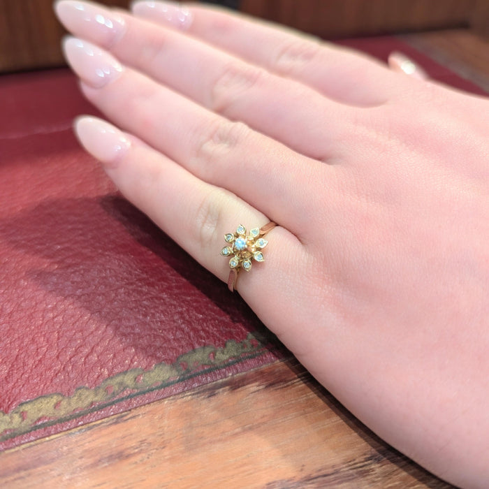 Bague florale or jaune diamants