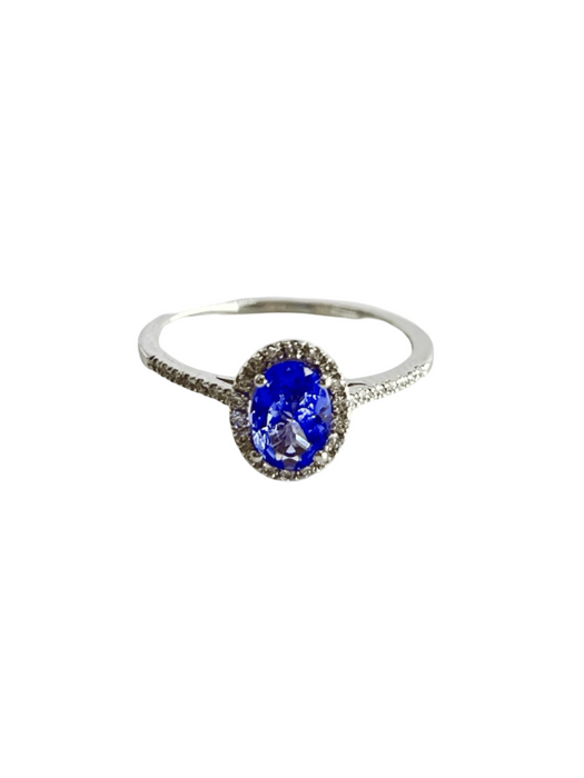 Bague or blanc tanzanites diamants