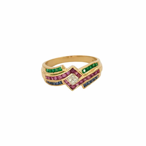 Bague 53 Bague or jaune, rubis, émeraude, saphir et diamants 58 Facettes ENG105722