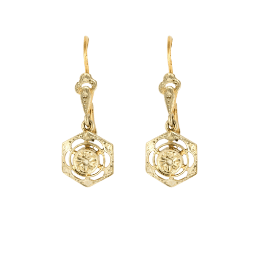 Boucles d'oreilles Paire de pendants d'oreilles deux ors, vers 1900, travail français 58 Facettes