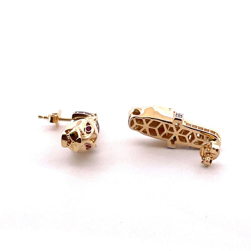 Boucles d'oreilles Parure 3 pièces têtes de panthères or jaune 18 carats , pierres synthétiques 58 Facettes