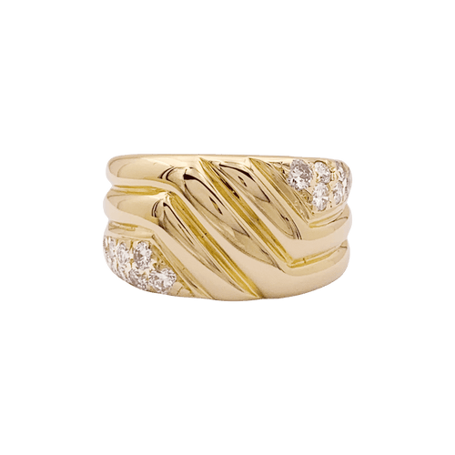 Bague 47 Bague godrons en or jaune et diamants. 58 Facettes 34440