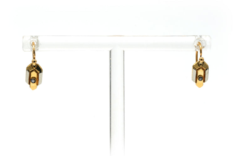 Boucles d'oreilles Art Déco en or jaune et blanc 18k et perles