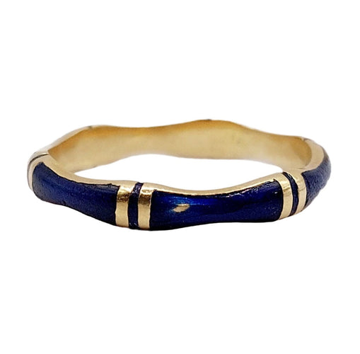 Bague jonc Alliance vintage or jaune et émail bleu