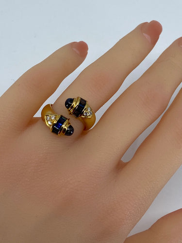 Bague toi et moi en Or jaune, saphirs et diamants