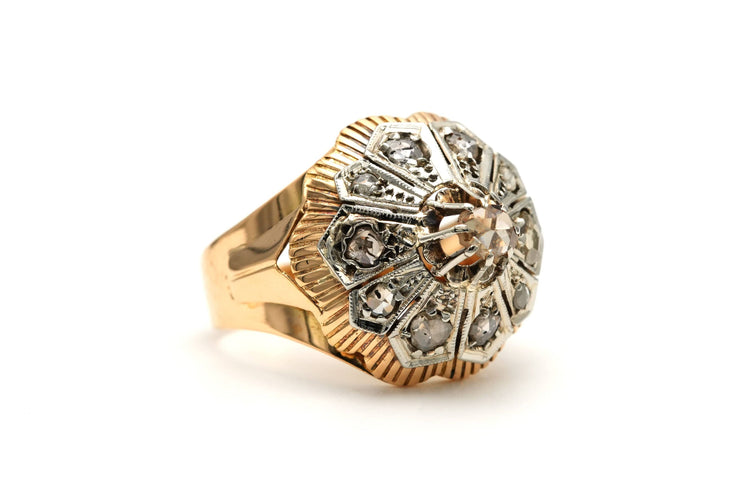 Bague Art Déco or jaune et blanc,  diamants