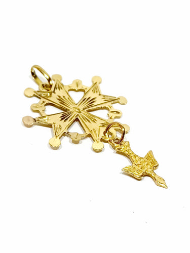 Pendentif Croix Huguenote avec Saint-Esprit or rose 58 Facettes