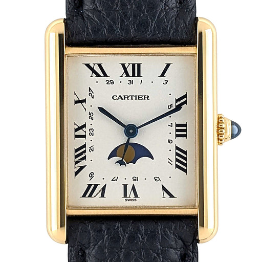 Montre Cartier Tank Louis Cartier Moonphase Calendar Date 819001 Large GM 18k Gold Folding Clasp Papers 58 Facettes
