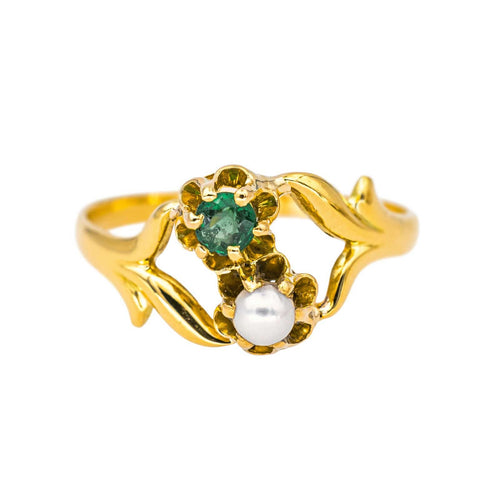 Bague 50 Bague Or jaune Emeraude, Perle 58 Facettes 4383449RV