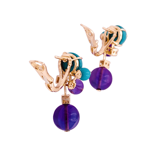 Boucles d'oreilles Boucles d'oreilles Cartier "Délices de Goa" en or rose, améthystes, diamants et turquoises. 58 Facettes 34814