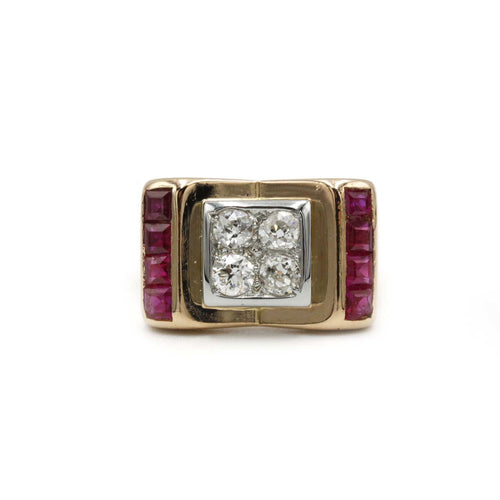 Bague 54 Bague TANK - Or jaune diamants et rubis 58 Facettes 1050