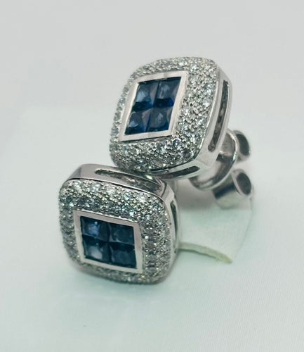 Boucles d'oreilles Boucles d'oreilles de luxe en or blanc, saphirs et diamants 58 Facettes 50151