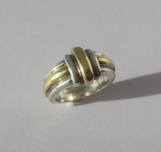 Bague 47 Christofle - Bague jonc vintage godrons en or 18k et argent 58 Facettes