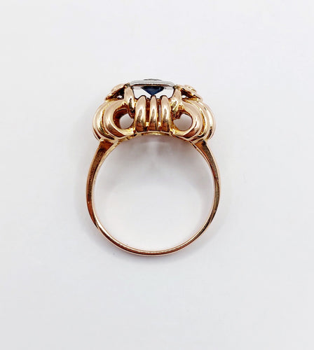 Bague 51 Bague Tank Art Déco or rose, saphir, monture géométrique (circa 1950) 58 Facettes A04685