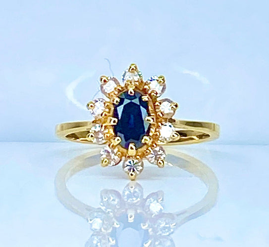 Bague 49 Bague marguerite en or jaune, saphir et diamants 58 Facettes AB655