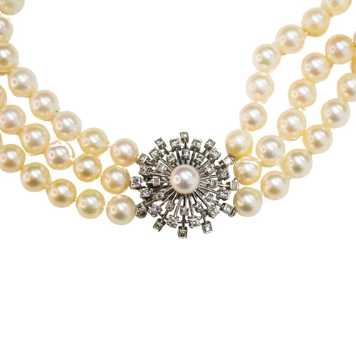 Collier Collier de perles en or blanc à 3 rangs des années 1950 58 Facettes Q211B