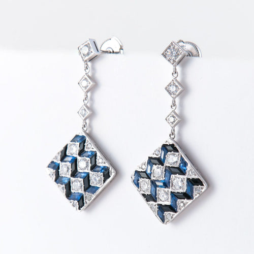 Boucles d'oreilles Boucles d'oreilles géométriques saphirs et diamants 58 Facettes P3L2