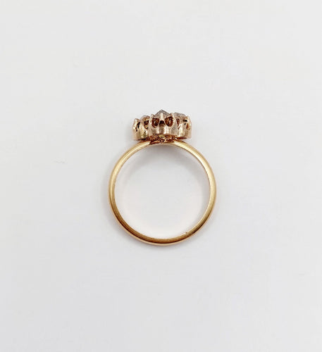 Bague victorienne or rose trèfle et diamants en serti illusion