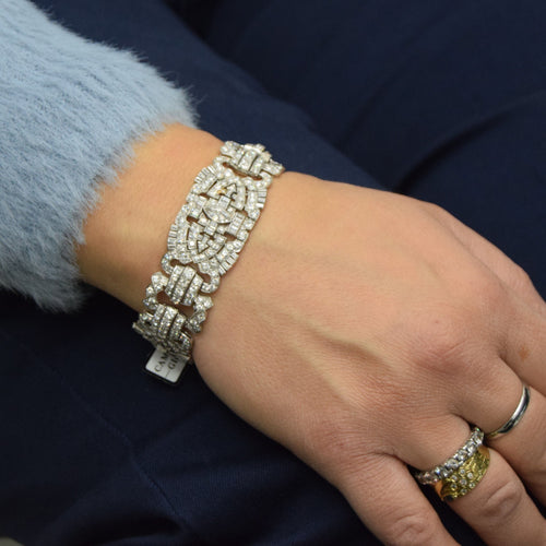 Bracelet Bracciale stile art déco en platine et diamants 58 Facettes